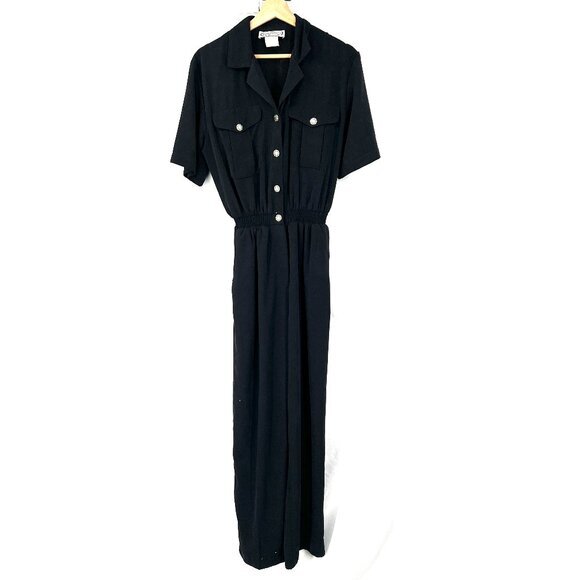 Vintage Pants - Vintage 90s Saint Germain Paris boiler suit jumpsuit short sleeve black S